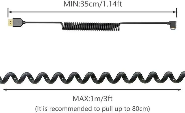 Alt view image 5 of 6 - Vszerda Coiled HDMI Cable Right Angled 8K 48Gbps HDMI 2.1 Mini HDMI to HDMI Male Telescopic Cable High Speed (Right Angle)