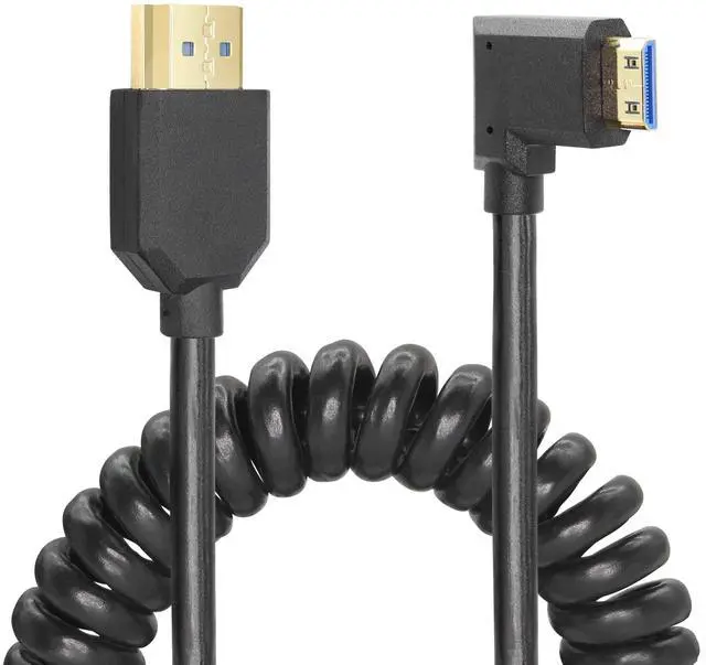 Main image of Vszerda Coiled HDMI Cable Right Angled 8K 48Gbps HDMI 2.1 Mini HDMI to HDMI Male Telescopic Cable High Speed (Left Angle)