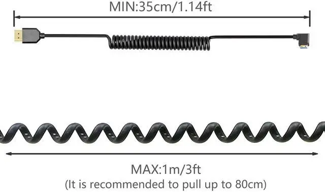 Alt view image 5 of 6 - Vszerda Coiled HDMI Cable Right Angled 8K 48Gbps HDMI 2.1 Mini HDMI to HDMI Male Telescopic Cable High Speed (Left Angle)