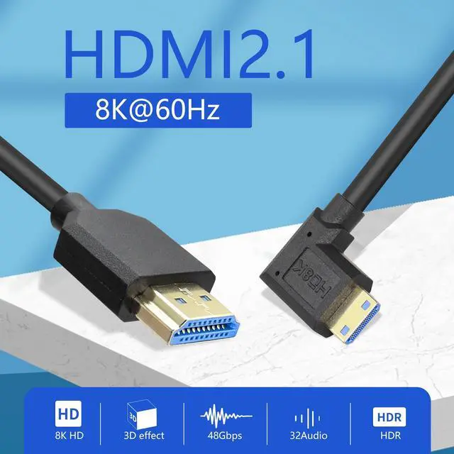 Alt view image 6 of 6 - Vszerda Coiled HDMI Cable Right Angled 8K 48Gbps HDMI 2.1 Mini HDMI to HDMI Male Telescopic Cable High Speed (Left Angle)