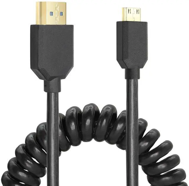 Main image of Vszerda Coiled HDMI Cable Right Angled 8K 48Gbps HDMI 2.1 Mini HDMI to HDMI Male Telescopic Cable High Speed (Straight)