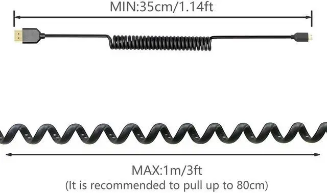Alt view image 5 of 6 - Vszerda Coiled HDMI Cable Right Angled 8K 48Gbps HDMI 2.1 Mini HDMI to HDMI Male Telescopic Cable High Speed (Straight)