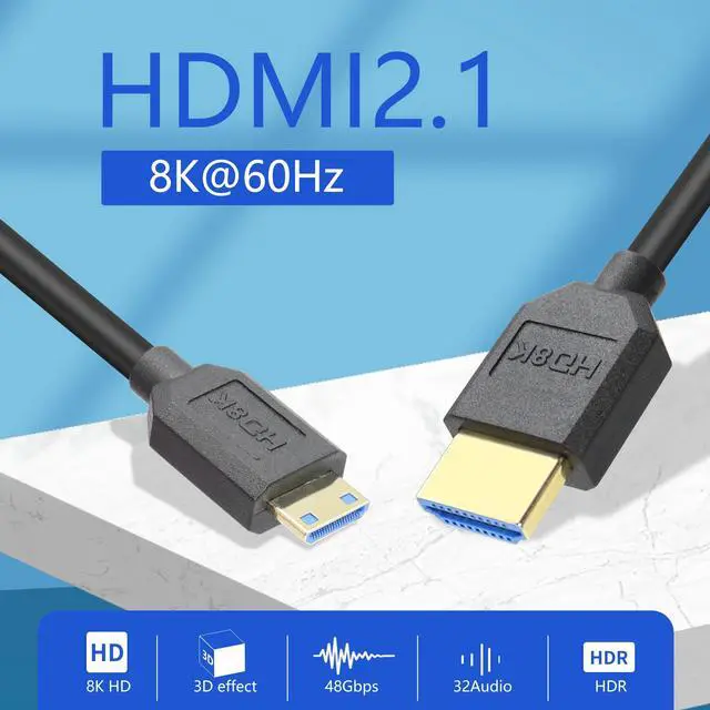 Alt view image 6 of 6 - Vszerda Coiled HDMI Cable Right Angled 8K 48Gbps HDMI 2.1 Mini HDMI to HDMI Male Telescopic Cable High Speed (Straight)
