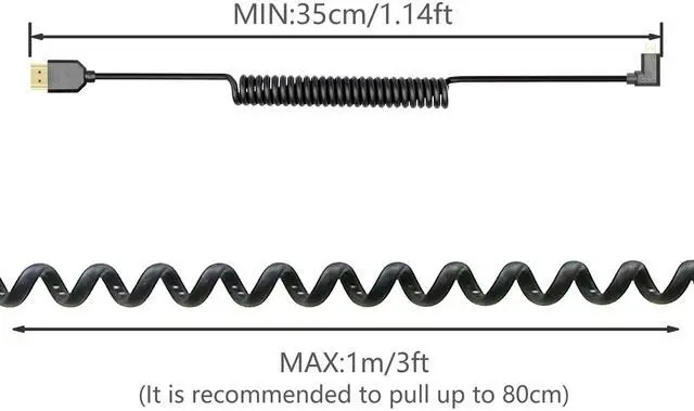 Alt view image 5 of 7 - Vszerda Micro HDMI to HDMI Cable Coiled 8K HDMI 2.1 Telescopic Cable High Speed Cable Support 120Hz 48Gbps Dynamic HDR for Digital Cameras (Left Angle)