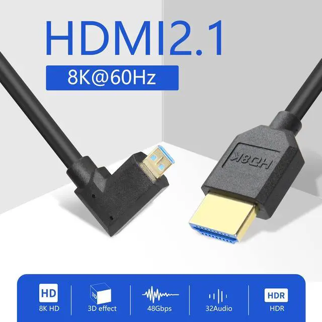Alt view image 6 of 7 - Vszerda Micro HDMI to HDMI Cable Coiled 8K HDMI 2.1 Telescopic Cable High Speed Cable Support 120Hz 48Gbps Dynamic HDR for Digital Cameras (Left Angle)