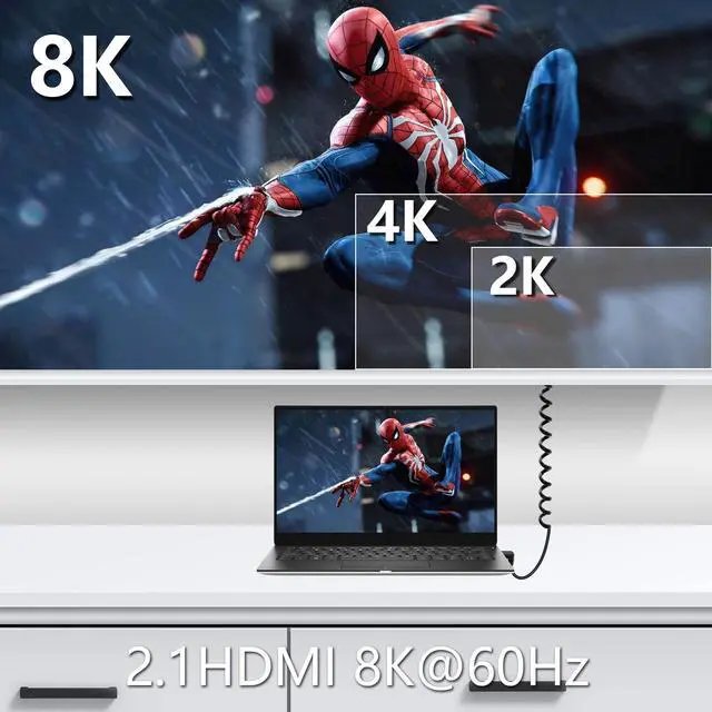 Alt view image 6 of 7 - Vszerda Micro HDMI to HDMI Cable Coiled 8K HDMI 2.1 Telescopic Cable High Speed Cable Support 120Hz 48Gbps Dynamic HDR for Digital Cameras (Up Angle)