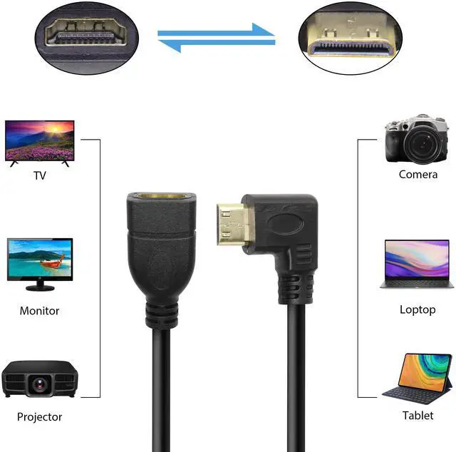 Alt view image 2 of 7 - [UHD HDMI 2.1 Cable]Supports output 8K@60HZ(B 90 Degree Mini HDMI to HDMI Cable 15CM High Speed Right Angle HDMI Extension Cable, 2 Pack High Speed Gold Plated Swivel ConverterLeft Angle+Right Angle