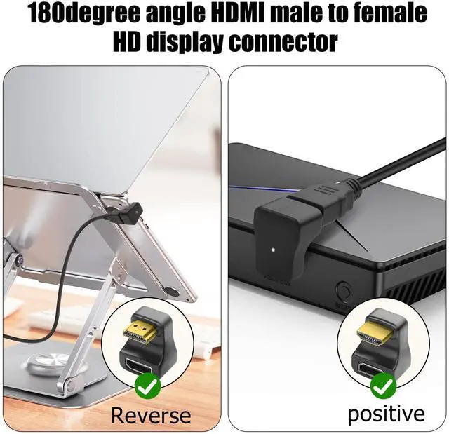 Alt view image 2 of 6 - Vszerda 2 Pack 180 Degree HDMI Adapter 8K HDMI 2.1 Male to Female 48Gbps U Shaped Extender Adapter with LED Indicator for HDTV, LaptopUp Angle+Down Angle