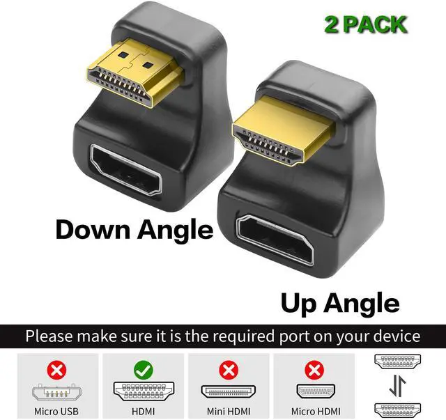 Alt view image 3 of 6 - Vszerda 2 Pack 180 Degree HDMI Adapter 8K HDMI 2.1 Male to Female 48Gbps U Shaped Extender Adapter with LED Indicator for HDTV, LaptopUp Angle+Down Angle