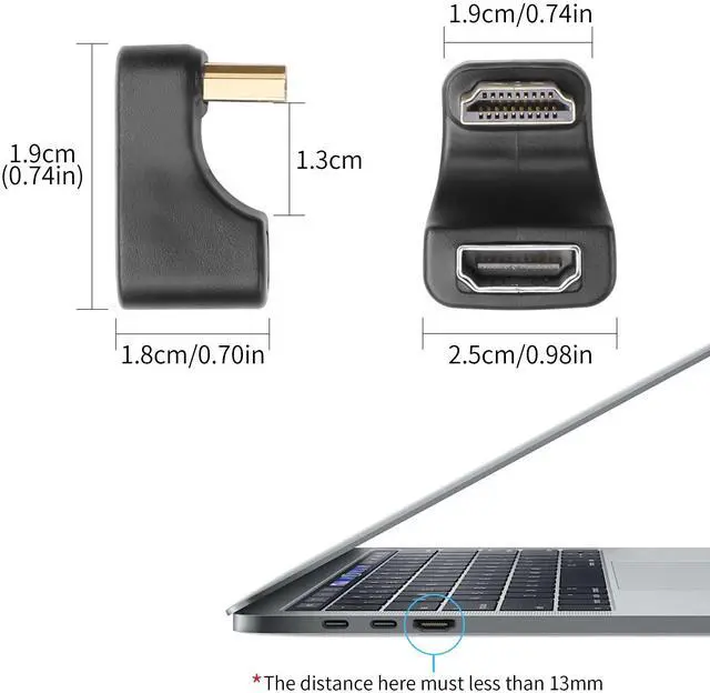 Alt view image 4 of 6 - Vszerda 2 Pack 180 Degree HDMI Adapter 8K HDMI 2.1 Male to Female 48Gbps U Shaped Extender Adapter with LED Indicator for HDTV, LaptopUp Angle+Down Angle