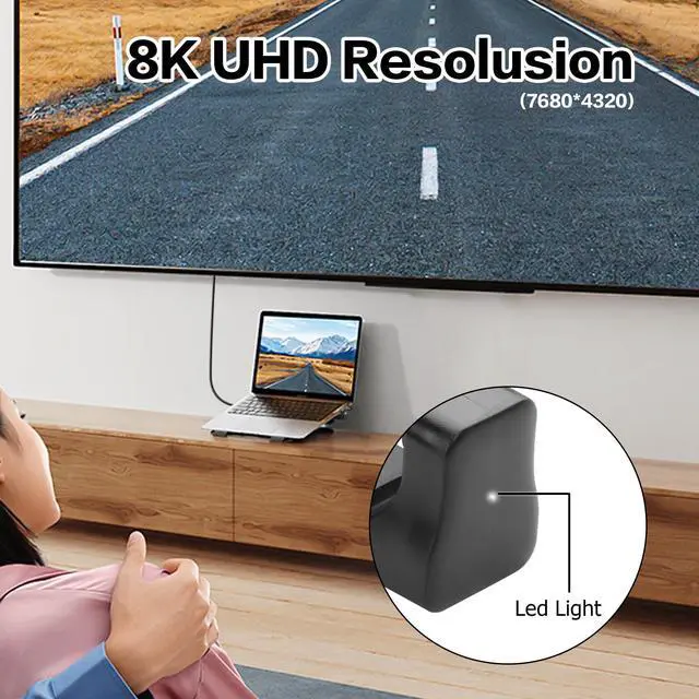 Alt view image 5 of 6 - Vszerda 2 Pack 180 Degree HDMI Adapter 8K HDMI 2.1 Male to Female 48Gbps U Shaped Extender Adapter with LED Indicator for HDTV, LaptopUp Angle+Down Angle
