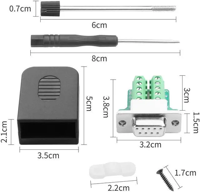 Alt view image 4 of 7 - Vszerda 1 Pair DB9 Breakout Connector RS232 D-SUB 9-Pin Port Male+Female Serial Solderless Adapter Terminal Connector Signal Module with case (A, Long Bolts)
