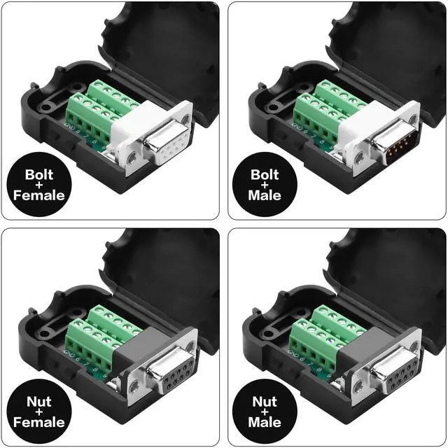 Alt view image 7 of 7 - Vszerda 1 Pair DB9 Breakout Connector RS232 D-SUB 9-Pin Port Male+Female Serial Solderless Adapter Terminal Connector Signal Module with case (A, Long Bolts)