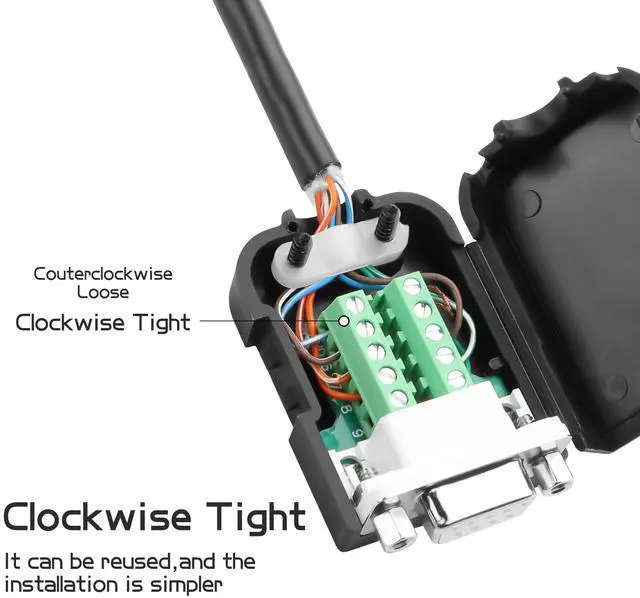 Alt view image 3 of 7 - Vszerda 1 Pair DB9 Breakout Connector RS232 D-SUB 9-Pin Port Male+Female Serial Solderless Adapter Terminal Connector Signal Module with case (A, Nuts)