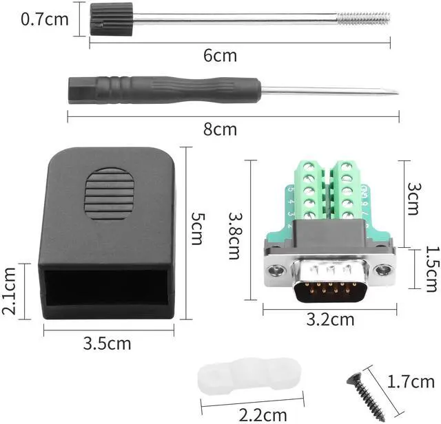 Alt view image 4 of 7 - Vszerda 1 Pair DB9 Breakout Connector RS232 D-SUB 9-Pin Port Male+Female Serial Solderless Adapter Terminal Connector Signal Module with case (B, Long Bolts)