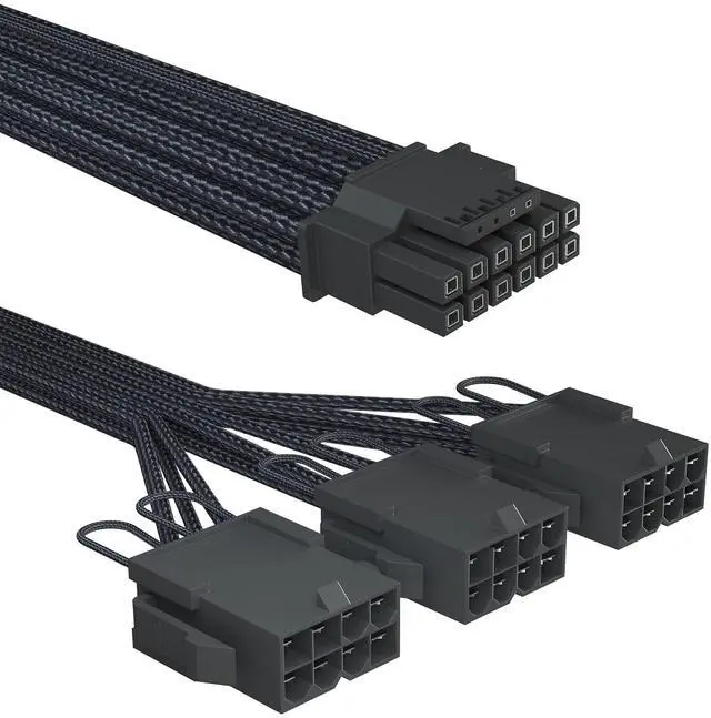 Alt view image 7 of 7 - Vszerda PCI-e 5.0 16-Pin (12+4) to 3x8 PCI-E Sleeved Extension Cable, 12VHPWR 16AWG PSU Extension Cable for GPU 3090Ti & RTX 4080 4090