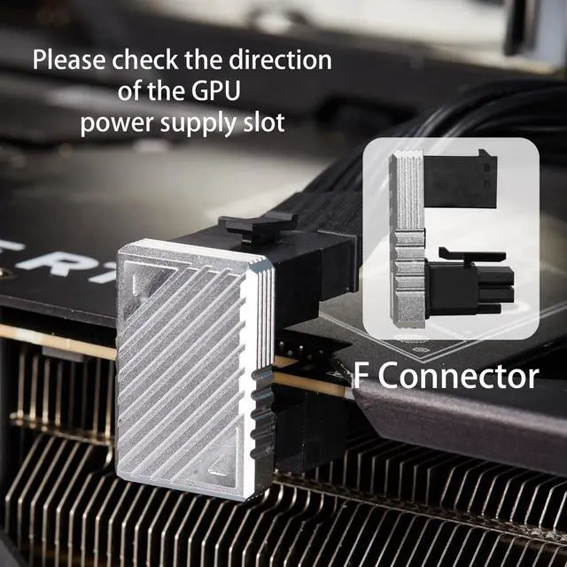Alt view image 2 of 6 - Vszerda 16 Pin GPU PCI-e 5.0 180 Degree Angled Connector, 12VHPWR Male to Female u Turn Adapter for Desktop Graphics Card (Connector F Silver)
