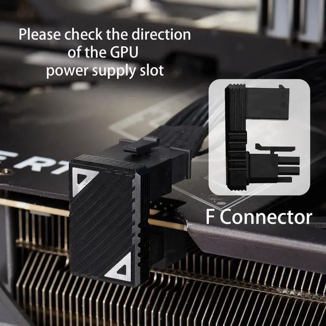 Alt view image 2 of 7 - Vszerda 16 Pin GPU PCI-e 5.0 180 Degree Angled Connector, 12VHPWR Male to Female u Turn Adapter for Desktop Graphics Card (Connector F Black)