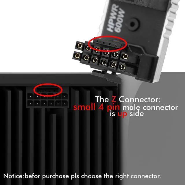 Alt view image 4 of 6 - Vszerda 12VHPWR 12+4 Pin Angled Connector, PCI-e 5.0 16 Pin GPU 180 Degree Angled Adapter, U Turn Power Adapter for RTX40' Series Graphics Card (Connector Z Black)