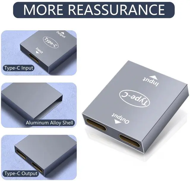 Alt view image 2 of 6 - Vszerda USB C Splitter Dual USB C Charger Adapter USB Female to Female Double USB C Port Hub Charger Power Split Adapter Splitter2 Pack