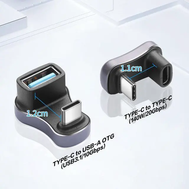 Alt view image 2 of 6 - Vszerda 2Pack U Shape USB C Adapter USB 3.1/3.2 180 Degree 140W Data 10/20Gbps Charge Connector for Laptops/Phone/Tablet(USB A to C+USB C to C)