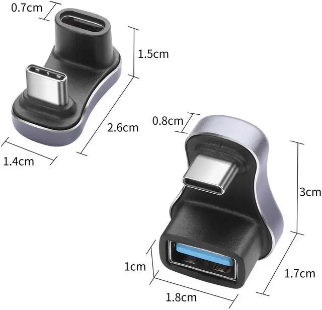 Alt view image 6 of 6 - Vszerda 2Pack U Shape USB C Adapter USB 3.1/3.2 180 Degree 140W Data 10/20Gbps Charge Connector for Laptops/Phone/Tablet(USB A to C+USB C to C)