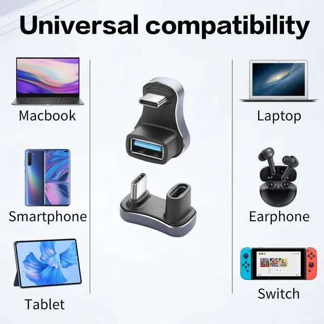 Alt view image 5 of 6 - Vszerda 2Pack U Shape USB C Adapter USB 3.1/3.2 180 Degree 140W Data 10/20Gbps Charge Connector for Laptops/Phone/Tablet(USB A to C+USB C to C)