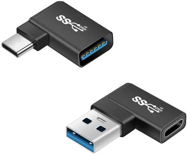 Main image of Vszerda Right Angle USB C to USB Adapter(2 Pack), 90 Degree USB A 3.0/10Gbps Male Adapter to Type C Female Connector Data OTG Converter for Laptop Tablet Phone Power Banks