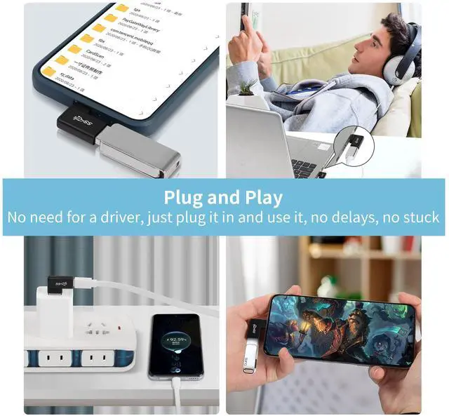 Alt view image 4 of 7 - Vszerda Right Angle USB C to USB Adapter(2 Pack), 90 Degree USB A 3.0/10Gbps Male Adapter to Type C Female Connector Data OTG Converter for Laptop Tablet Phone Power Banks