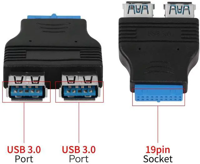Alt view image 4 of 6 - Vszerda 19Pin to USB3.0 A Adapter, Dual USB 3.0 A Female Ports Motherboard Flat Adapter, 2-Pack