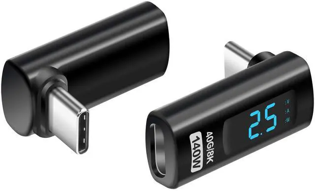 Main image of Vszerda USB C L Shape Adapter with LED Display 140W 40Gbps 90 Degree USB Type C Male to Female Current Voltage Fast Charging Monitoring Display Tester Detector