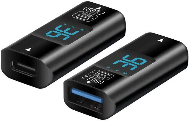 Main image of Vszerda 2 Pcs 10Gbps USB C to USB A Adapter with Digital Display, USB 3.2 Type C Female to Type A Female Converter, Dual Sided Fast Charging & Data Transfer