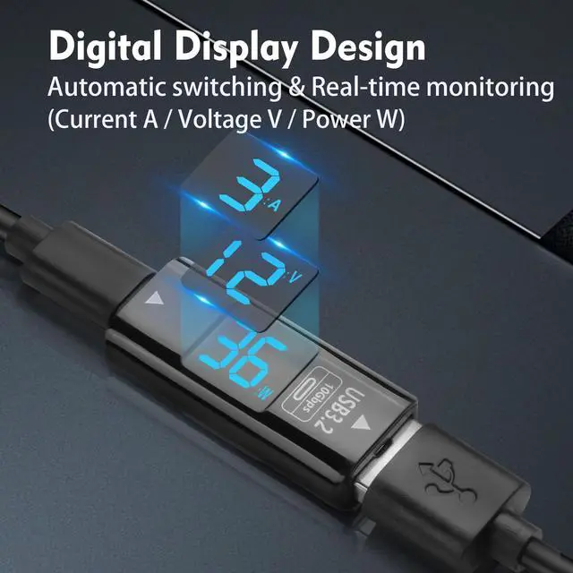 Alt view image 2 of 7 - Vszerda 2 Pcs 10Gbps USB C to USB A Adapter with Digital Display, USB 3.2 Type C Female to Type A Female Converter, Dual Sided Fast Charging & Data Transfer