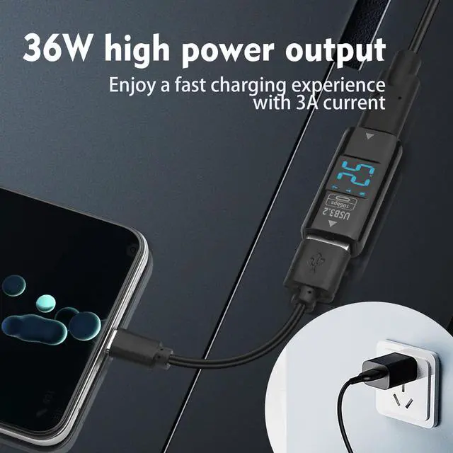 Alt view image 3 of 7 - Vszerda 2 Pcs 10Gbps USB C to USB A Adapter with Digital Display, USB 3.2 Type C Female to Type A Female Converter, Dual Sided Fast Charging & Data Transfer