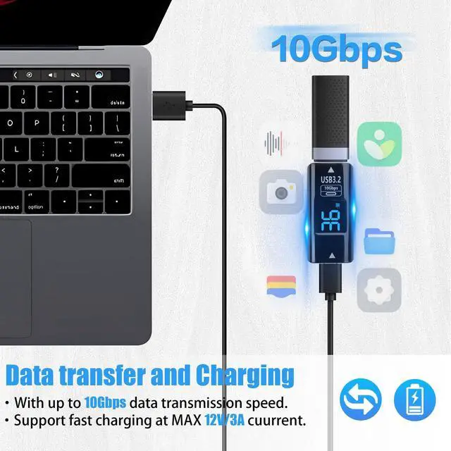 Alt view image 4 of 7 - Vszerda 2 Pcs 10Gbps USB C to USB A Adapter with Digital Display, USB 3.2 Type C Female to Type A Female Converter, Dual Sided Fast Charging & Data Transfer