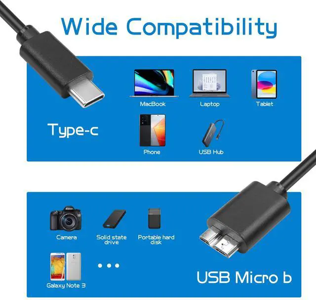 Alt view image 7 of 7 - Vszerda Micro B to USB C Hard Drive Cable 3FT/1M USB Type C to Micro B External Hard Drive Fast Charge Sync Cable