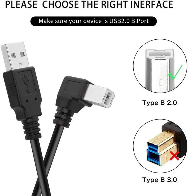 Alt view image 2 of 7 - Vszerda USB Printer Cable 90 Degree USB 2.0 A Male to B Male Printer Scanner USB B Cable Cord with 480Mbps High Speed Printing, 1.5M(Left Angle)