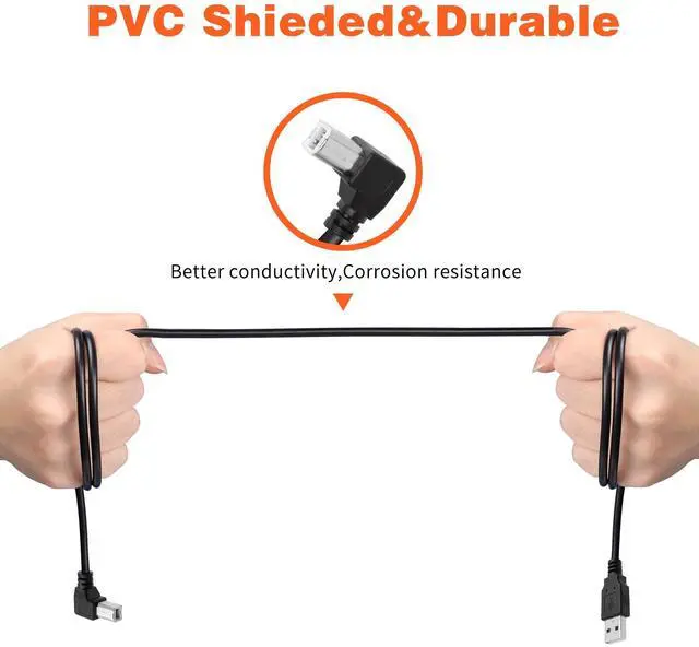 Alt view image 3 of 7 - Vszerda USB Printer Cable 90 Degree USB 2.0 A Male to B Male Printer Scanner USB B Cable Cord with 480Mbps High Speed Printing, 1.5M(Left Angle)