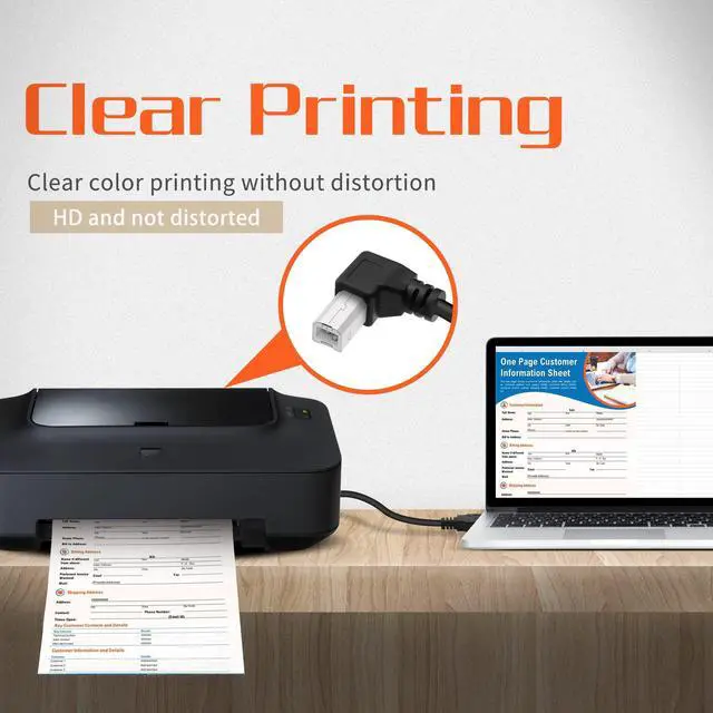 Alt view image 4 of 7 - Vszerda USB Printer Cable 90 Degree USB 2.0 A Male to B Male Printer Scanner USB B Cable Cord with 480Mbps High Speed Printing, 1.5M(Left Angle)