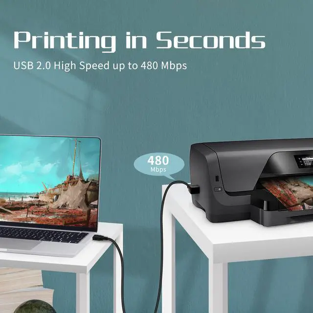 Alt view image 5 of 7 - Vszerda USB Printer Cable 90 Degree USB 2.0 A Male to B Male Printer Scanner USB B Cable Cord with 480Mbps High Speed Printing, 1.5M(Left Angle)