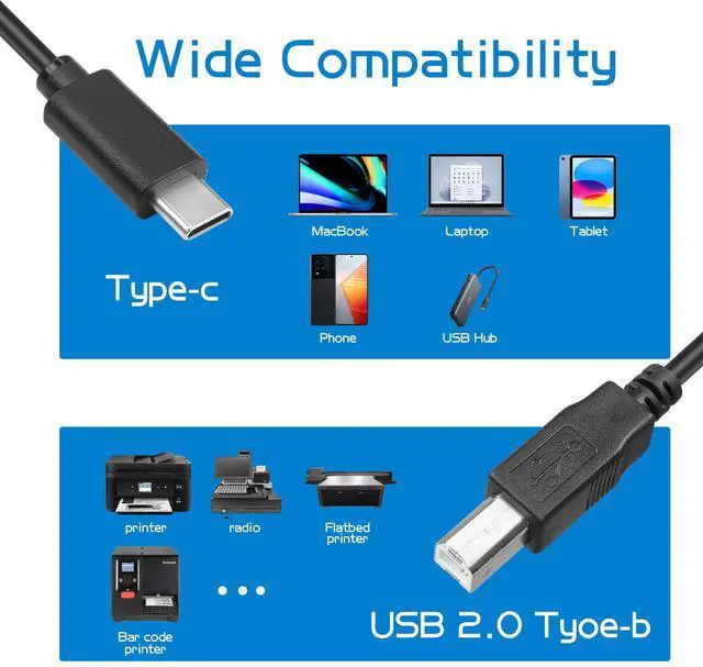 Alt view image 2 of 6 - Vszerda 3FT USB C Printer Scanner Cable USB B to USB C MIDI Cord Compatible Digital Piano MIDI Controller DJ Controller