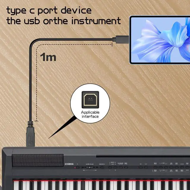 Alt view image 6 of 6 - Vszerda 3FT USB C Printer Scanner Cable USB B to USB C MIDI Cord Compatible Digital Piano MIDI Controller DJ Controller