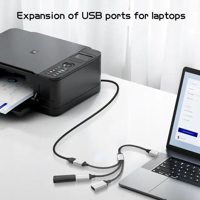 Alt view image 3 of 6 - Vszerda USB-C OTG Splitter Y Cable 20CM USB 3.0 Type C Male to Dual USB A Female Multiport Split Converter Multiple Hub for Car,Laptop,PC and More (1 to 3)