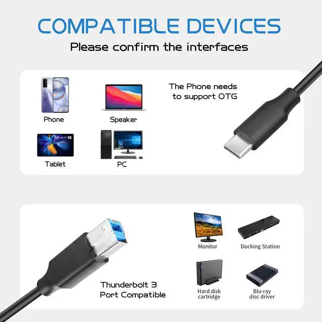 Alt view image 2 of 6 - Vszerda 3FT USB C to USB B 3.0 Cable USB 3.0 Type C to Type B Printer Cable Compatible with Docking Station, External Hard Drivers, Scanner and More
