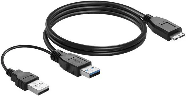 Main image of Vszerda 3FT USB 3.0 Dual Power Y Shape Hard Drive Cable USB 3.0 Type A Male to Micro B 5 Gbps Data Transfer Cord with Extra Power for SSD HDD, Black