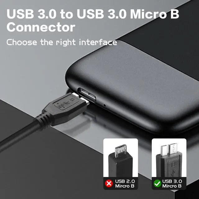 Alt view image 3 of 6 - Vszerda 3FT USB 3.0 Dual Power Y Shape Hard Drive Cable USB 3.0 Type A Male to Micro B 5 Gbps Data Transfer Cord with Extra Power for SSD HDD, Black