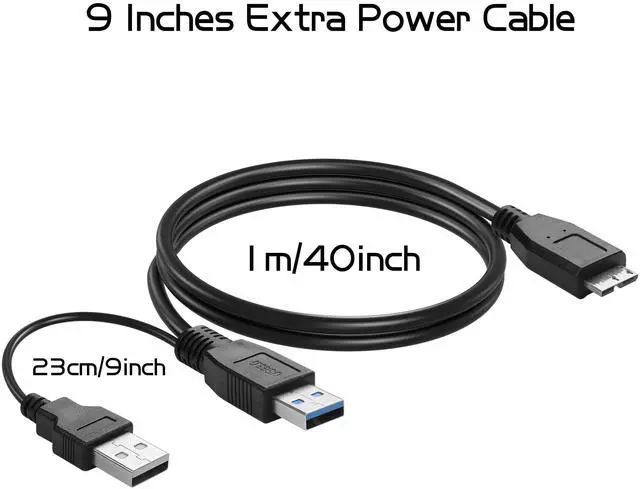 Alt view image 5 of 6 - Vszerda 3FT USB 3.0 Dual Power Y Shape Hard Drive Cable USB 3.0 Type A Male to Micro B 5 Gbps Data Transfer Cord with Extra Power for SSD HDD, Black