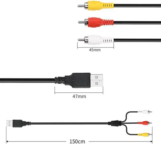 Alt view image 4 of 6 - Vszerda USB to 3RCA Cable 5 Feet/1.5M USB Male to 3 RCA Male Jack Splitter Audio Video AV Composite Adapter Cable for Vizio tv & Video