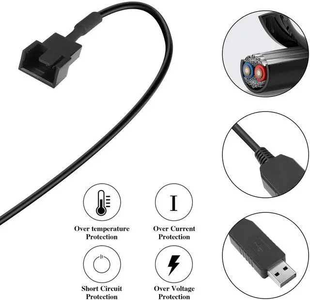 Alt view image 3 of 7 - Vszerda PWM 12V USB Fan Step-Up Connector Cable 2Pack Full Speed 12V Step-Up USB to 3Pin/4Pin PC Fan Sleeved Power Adapter Cable