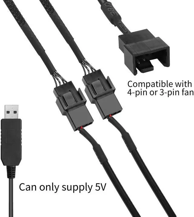 Alt view image 5 of 7 - Vszerda PWM 12V USB Fan Step-Up Connector Cable 2Pack Full Speed 12V Step-Up USB to 3Pin/4Pin PC Fan Sleeved Power Adapter Cable